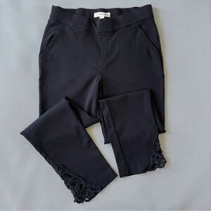 Cactus + Pearl Black Pull On Lace Trim Cropped Ankle Dress Stretch Pant Women S